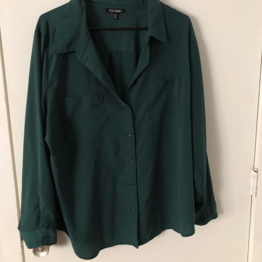 Green button down blouse